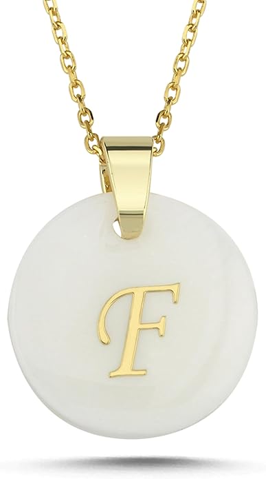 Initial Necklace for Women - Gifts for Women 18ct Gold Vermeil Letter Necklace Genuine Mother of Pearl 925K Sterling Silver Dainty Letter A-Z Necklace