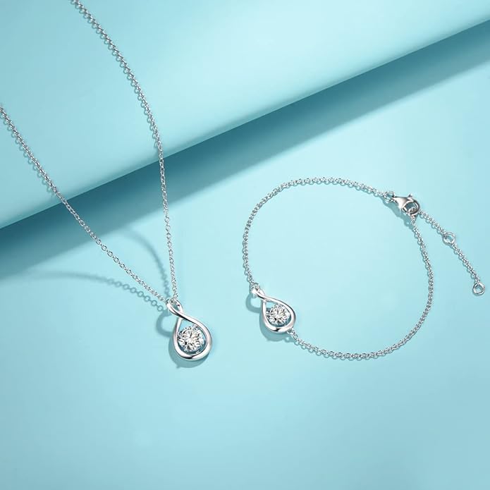 FANCIME Love Bracelet 925 Sterling Silver Infinity Birthstone Bracelets for Women Fine Jewelry Birthday Christmas Gifts for Her Mom Wife, Chain Length 6.7"+1.2" Extend