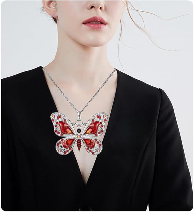 Vintage Multicolor Butterfly Necklace Bohemian Multicolor Enamel Butterfly Necklace Rhinestone Butterfly Pendant Necklace Chain Enamel Ethnic Costume Jewelry for Women