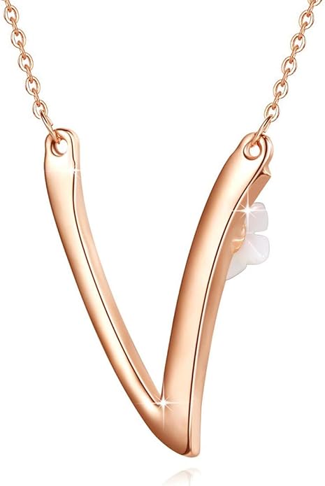 Flower Initial Letter Necklace Pink Red Blue Simulated Pearl Pendant Name Jewelry Made with Austrian Crystals Rose Gold Plated Anniversary Birthday Gifts for Women,18"+2"