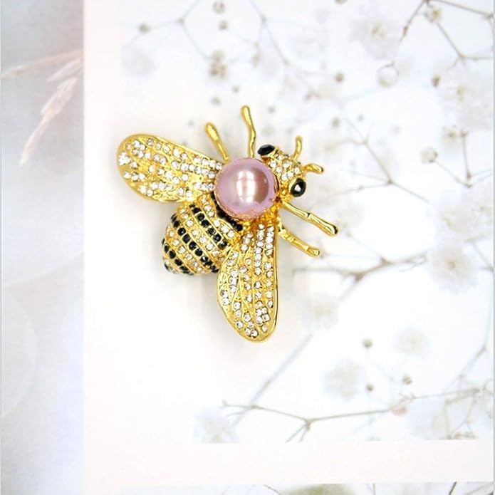Honey Bee Brooches Crystal Insect Themed Bee Brooch Animal Fashion Shell Pearl Brooch Pin Gold Tone