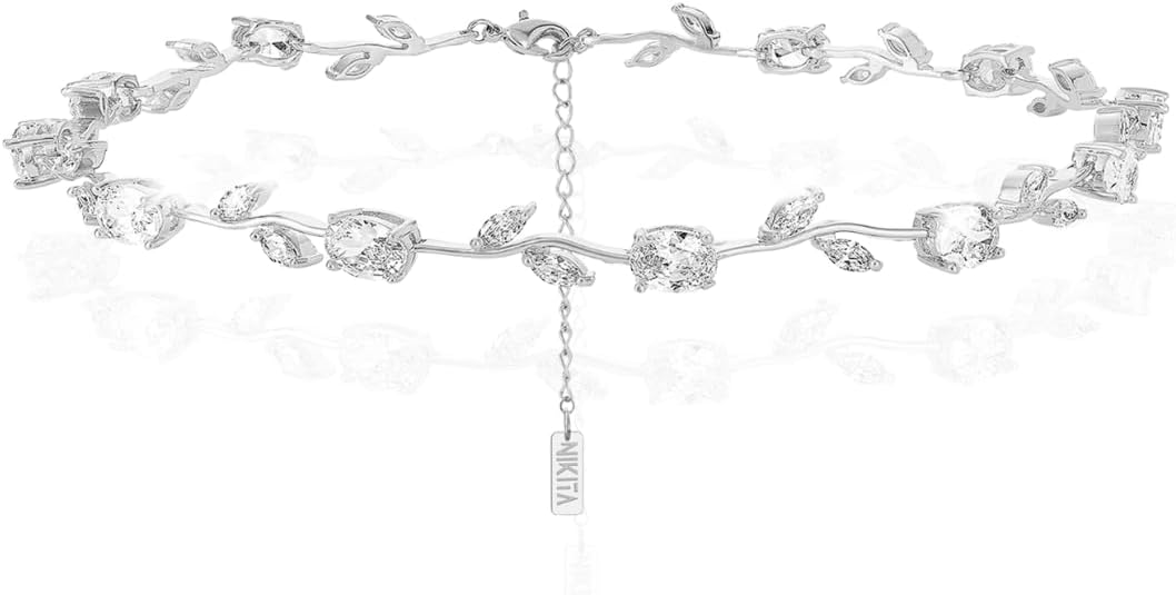 Nikita By Niki 18K Leaf Choker Necklace – Elegant Bridal Choker for Weddings, Formal Choker Necklace for Women, Dainty Wedding Jewelry Gift