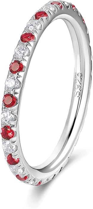 CYW Moissanite Sapphire Ruby Emerald Hand Setting Full Eternity Rings for Women, Solid 925 Sterling Silver, Stackable Ring, Wedding Birthday Valentines Anniversary Mothers Day Ideal Gift for Her