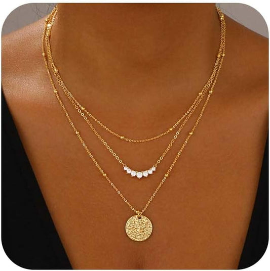 BBV Layered Gold Necklaces for Women Stackable Dainty 14K Gold Plated Silver Chain Necklace Layering Cute Fashion Pendant Choker Necklaces Trendy Jewelry Set Gifts for Women