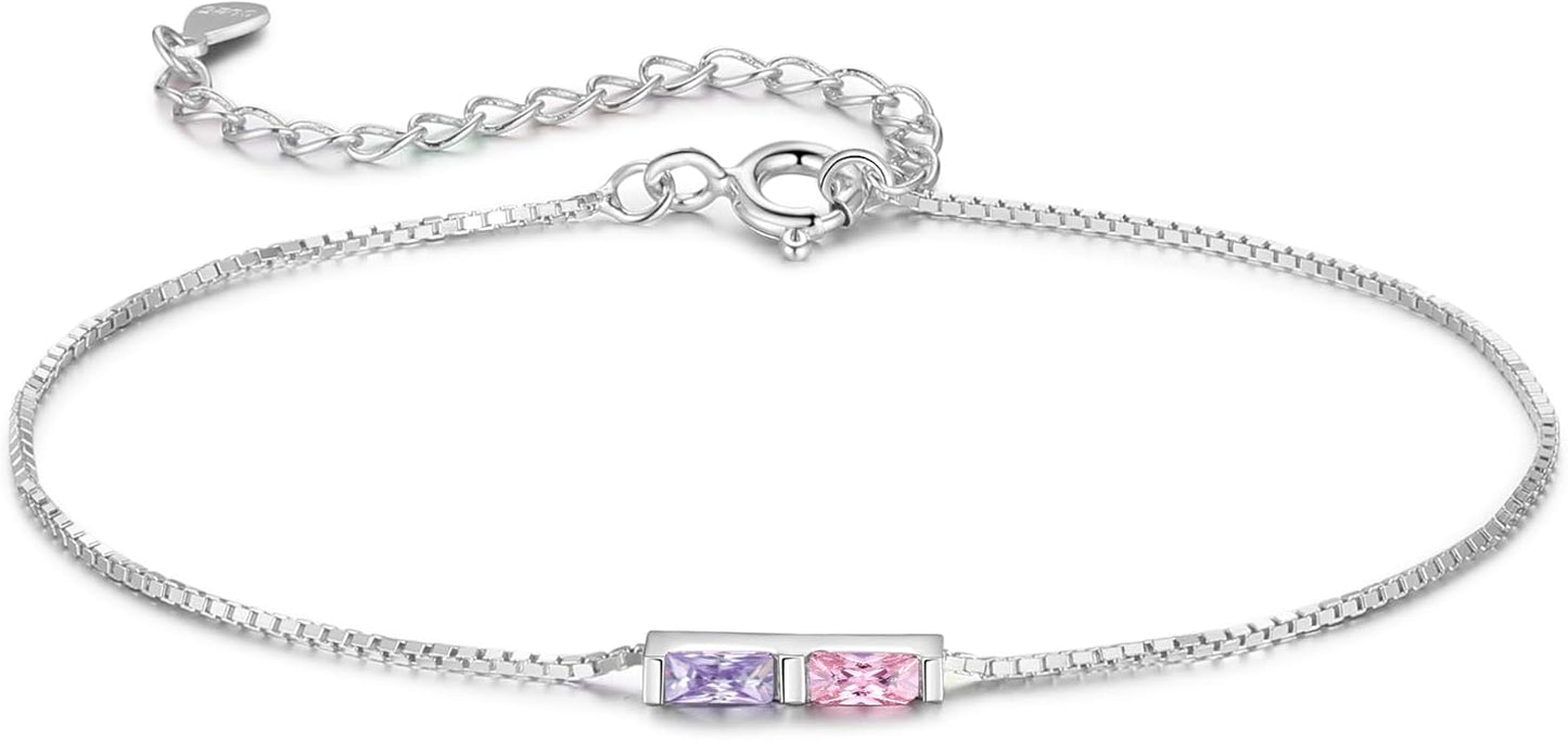 925 Sterling Silver Personalized Mom Birthstone Bracelets for Women — Custom Adjustable Dainty Jewelry for Mother’s Day, Birthday, Christmas Gifts for Mom Grandma Wife