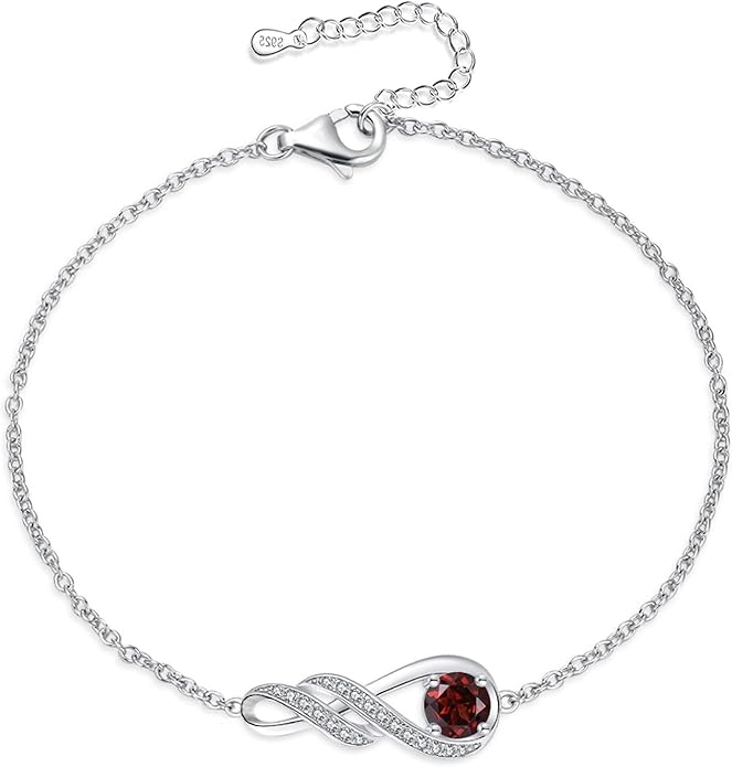Birthstone Bracelets for Women 925 Sterling Silver Created Gemstone Bracelet Infinity Pendant Jewelry for Her, 6.7"+1.2"