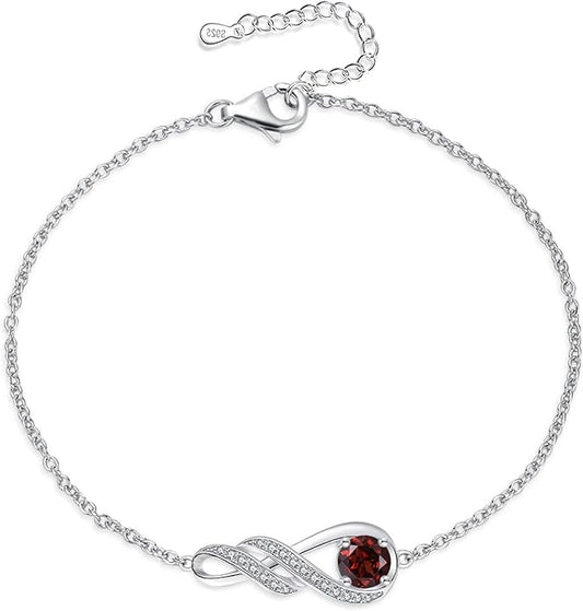 Birthstone Bracelets for Women 925 Sterling Silver Created Gemstone Bracelet Infinity Pendant Jewelry for Her, 6.7"+1.2"