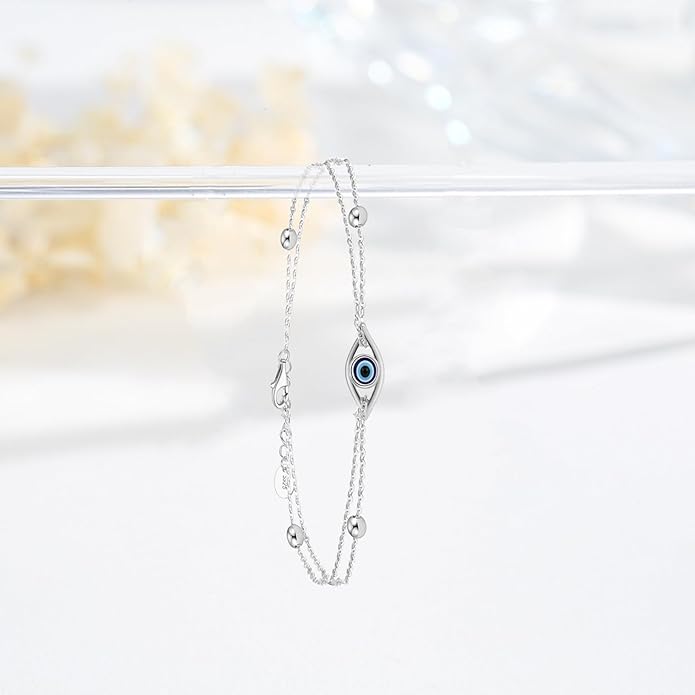 925 Sterling Silver Evil Eye Bracelets Infinity Adjustable Bracelet for Women Mother Wife Girlfriend Jewelry Gift