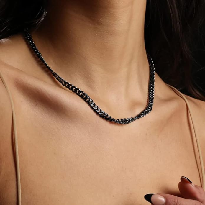 ChainsHouse Stainless Steel Mens Cuban Link Chain, Black/ 18K Gold Plated Miami Cuban Chain Necklace, 5mm/7mm/9mm/12mm/14mm Width, No Tarnish& Durable Hip Hop Mens Jewelry, 18"-30", Send Gift Box