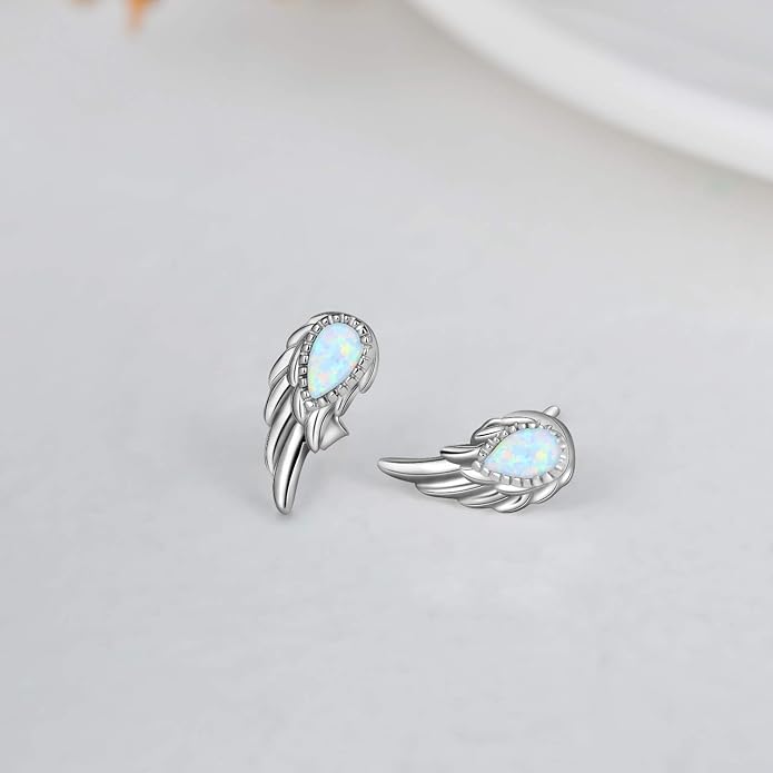 Sterling Silver Opal and Moonstone Angel Earrings Studs by Angel Jewelry