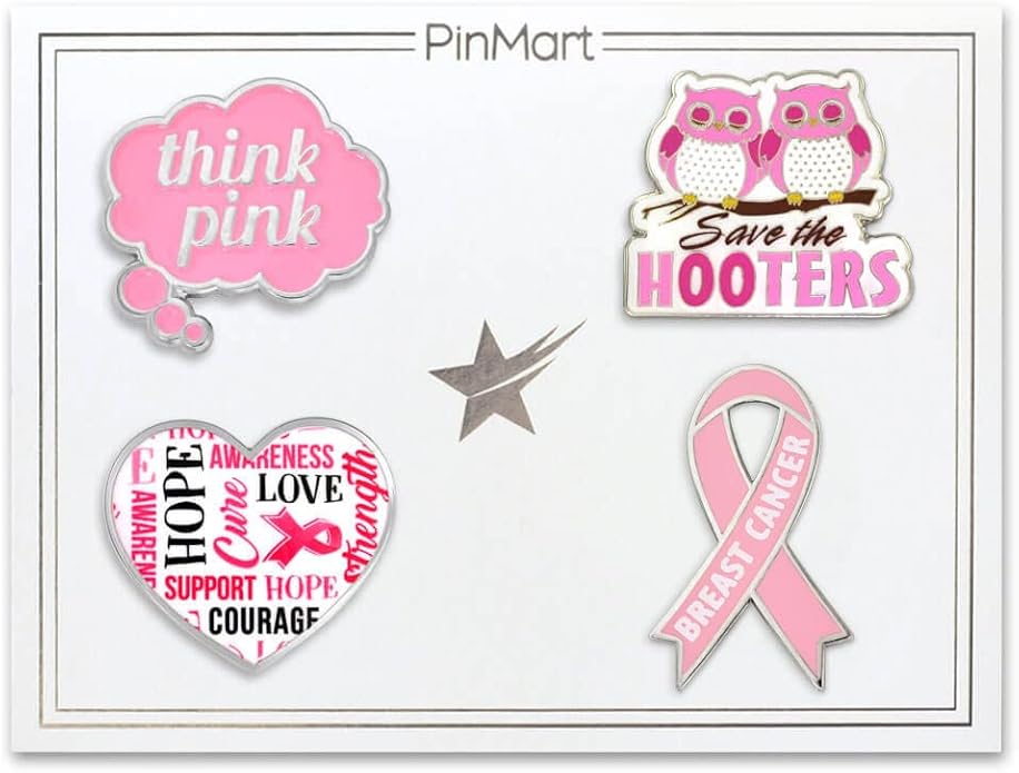 PinMarts Breast Cancer Ribbons and Breast Cancer Awareness Enamel Pins - Perfect Breast Cancer Gifts for Women, Events, Fundraisers, and Breast Cancer Awareness Decoration