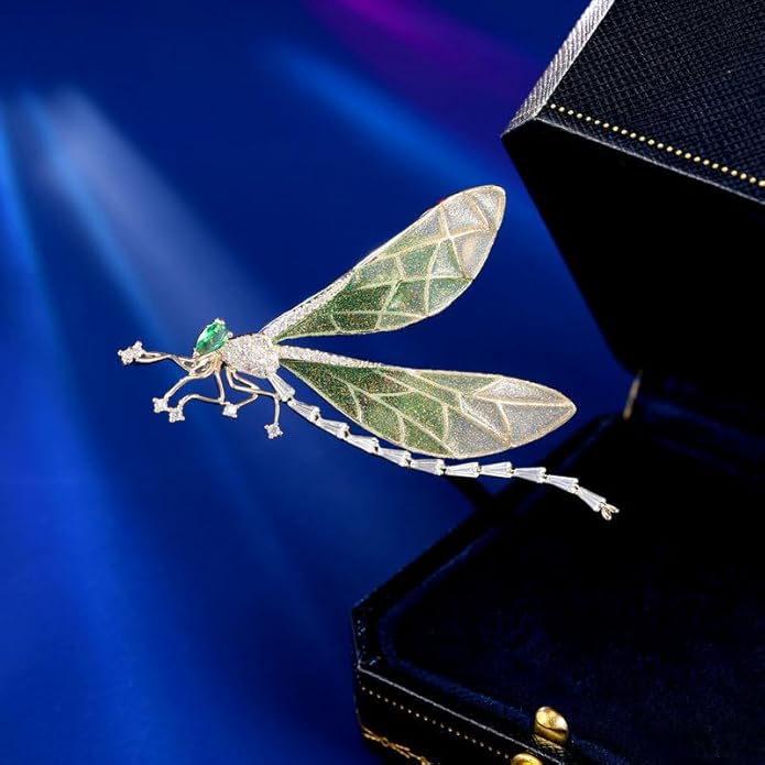 14K Gold High-end Moissanite Insect Dragonfly Brooch, Luxurious Fashionable Brooch for Suit Jacket，Unique Gift for Her