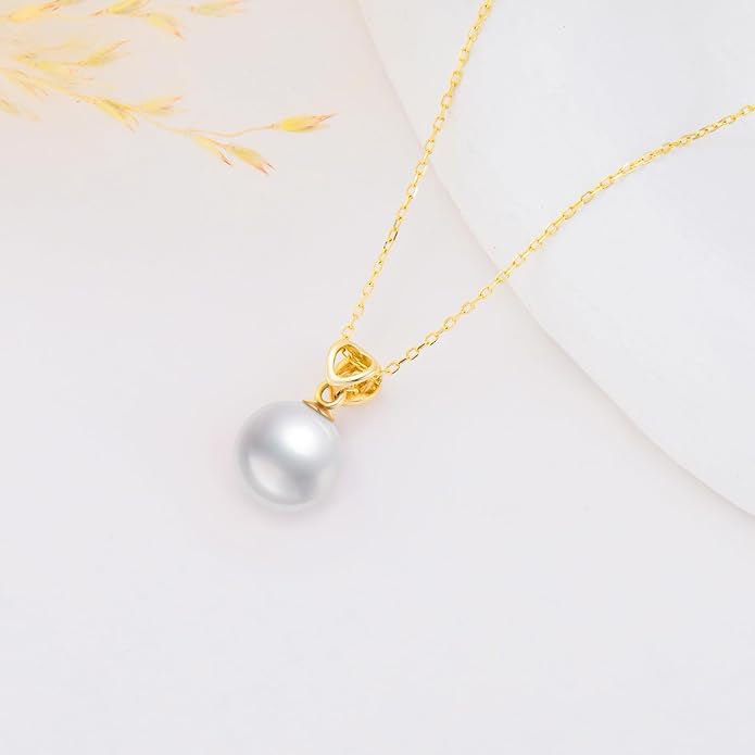 NFYBD 14K Gold Pearl Necklace for Women,9MM Freshwater Cultured White Pearl Heart Pendant Necklaces for Her Wife Mom Gifts for Anniversary Birthday Mothers Day 16+1+1