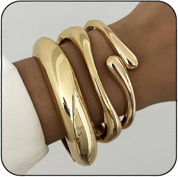 Rainhonor Chunky Gold Bangles Bracelets for Women Gold Cuff Bracelet Set Waterproof Non Tarnish Stack Bracelet for Women Gifts