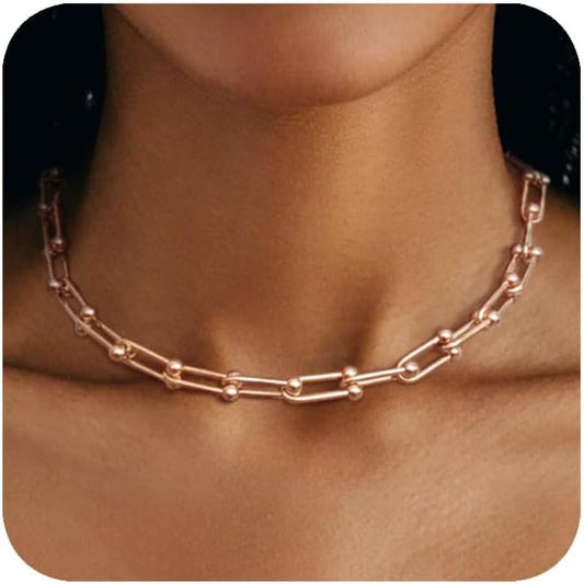 Choker Necklace for Women Men Trendy | Sterling Silver Plated Necklace 14K Gold Plated Chunky Necklaces Thick Cuban Link Chain Hypoallergenic Statement Paperclip Necklace Punk Fashion Jewelry