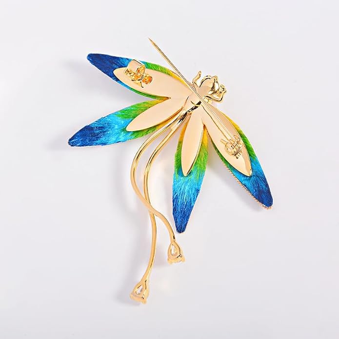 14K Gold Dynamic Dragonfly Brooch with Moissanite Wing Design, A Day-to-Night Transition Accessory, Suitable for Office and Dinner Parties