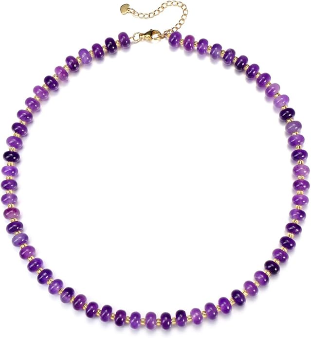 CrystalTears Beaded Gemstone Necklace for Women, Womens Colorful Boho Stone Bead Choker Necklace, Handmade Natural Crystal Stone Summer Beach Jewellery Gifts for Women Mom Christmas