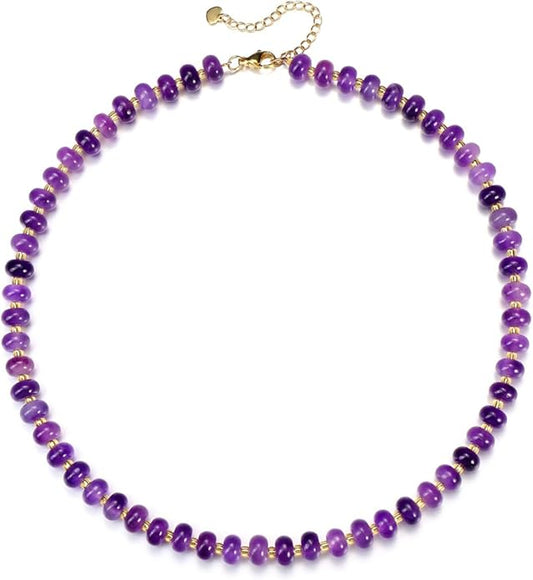 CrystalTears Beaded Gemstone Necklace for Women, Womens Colorful Boho Stone Bead Choker Necklace, Handmade Natural Crystal Stone Summer Beach Jewellery Gifts for Women Mom Christmas