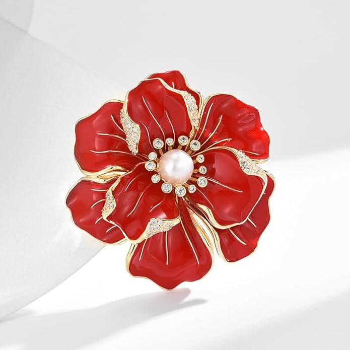 AILONMEI Red Rose Flower Brooches and Pins for Women Costume Jewelry Brooch Pins Broches Jewelry for Women Elegant Lady Pin