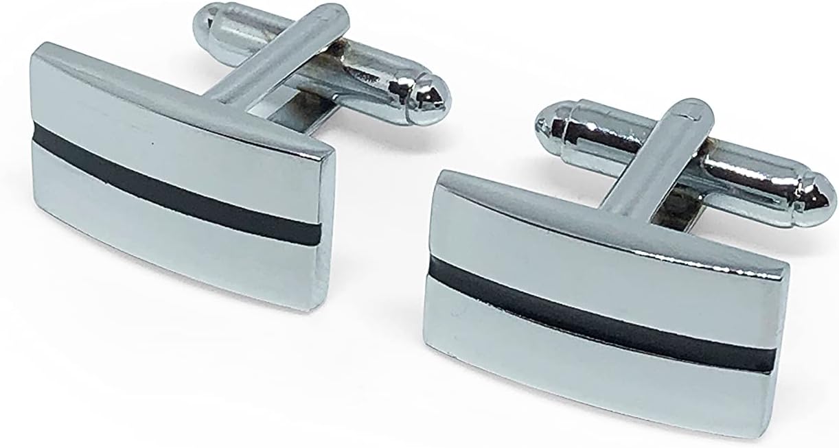 Anthony Harrison Men's Cufflinks Silver Black Cufflinks Premium Stainless Steel Jewelry Elegant and Classy Set Ideal for Wedding, Party, Ceremony