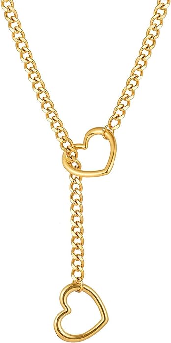 Heart Y-Necklace for Women Stainless Steel Heart Slip Chain Necklaces Adjustable Punk Gothic Cuban Collar Choker Fashionable Holiday Birthday Jewelry Gifts