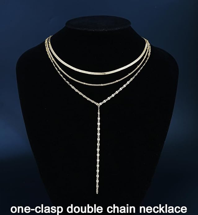 iF YOU Lariat Gold Long Necklaces for Women Trendy, Dainty 14K Gold Plated Drop Chain Necklace, Layered Rosary Beaded Y Necklaces Simple Fashion Jewelry Gifts