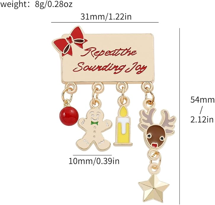 ONLYJUMP Christmas Bell Brooch Pins for Women Girls Lovely Crystal Christmass Tree Snowflake Bell Reindeer Snowman Brooches Colorful Xmas Enamel Pins Holiday Party Gift