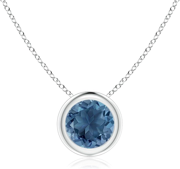 Angara Natural London Blue Topaz Solitaire Pendant for Women | Round Blue Topaz Pendant Necklace in 14K Solid Gold/Silver/Platinum With 18" Chain | December Birthday, Gemstone Jewelry Gift