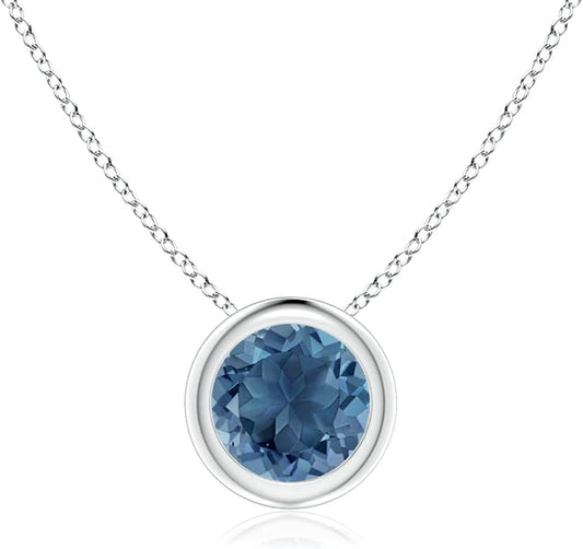 Angara Natural London Blue Topaz Solitaire Pendant for Women | Round Blue Topaz Solitaire Pendant Necklace in 14K Solid Gold/Silver/Platinum | December Birthday, Gemstone Jewellery Gift