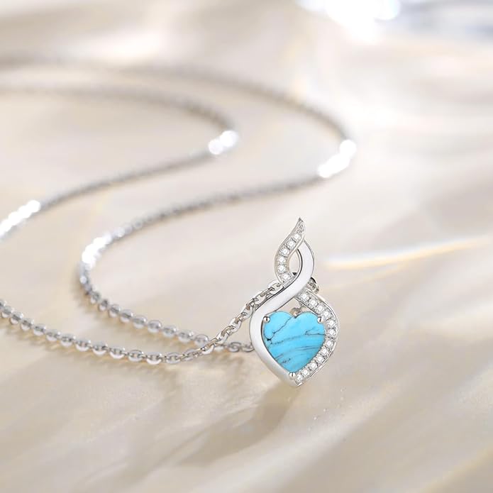 FANCIME 14K Solid White Gold Heart Birthstone Necklace with Diamond Pendent Birthday Gifts for Mom Women, Sterling Silver Chain 16" + 2" Extender