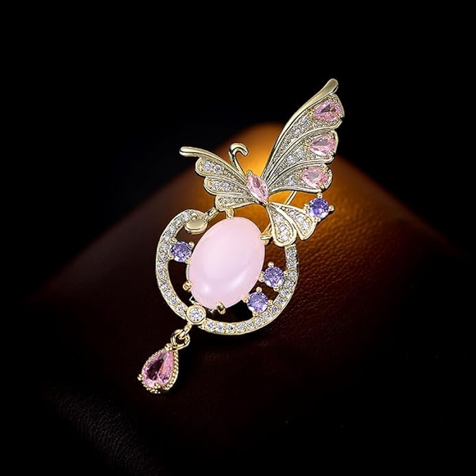 14K Gold Luxury Butterfly Brooch Sparkling Moissanite Accents & Enamel Painted Details, Retro Chic for Cheongsam, Coats & Formal Attire