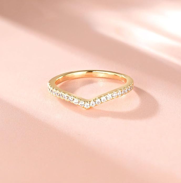 TIGRADE Cubic Zirconia Eternity Band V Shape CZ Stacking Engagement Ring for Women Size 3-12.5