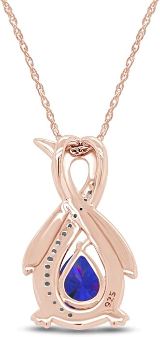 Infinity Penguin Pendant Necklace for Women, 14K Gold Over Sterling Silver with Pear & Round Cut Simulated Birthstone & White Diamond Accents, Dainty Animal Jewelry Gift with 18" Chain