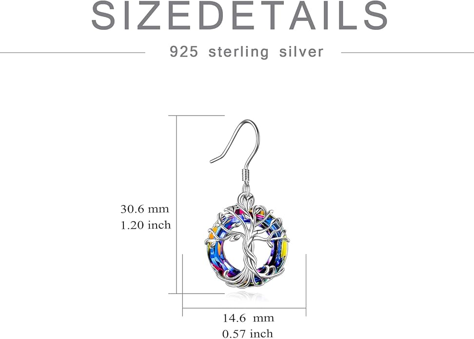 TOUPOP Tree of Life Earrings 925 Sterling Silver Family Tree Dangle Drop Earrings Crystal Jewelry Birthday Christmas Gifts for Women Her