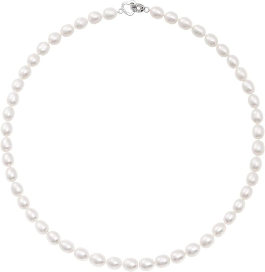 Kikioo Freshwater Cultured Pearl Necklace for Women, 6MM-8MM Dainty Pearl Choker Necklace, Wedding Jewelry, Simple Beaded Pearl Necklace, Delicate Bridesmaid Jewelry Gifts