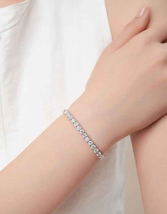 KRKC&CO Lab-Grown Moissanite Tennis Bracelet Women, Luxury Anniversary Wedding Bridal Gift for Wife, 2.2-13.8 ct.tw, D Color VVS1, 925 Sterling Silver 14K Golden Plated, Hypoallergenic, Everyday Jewelry