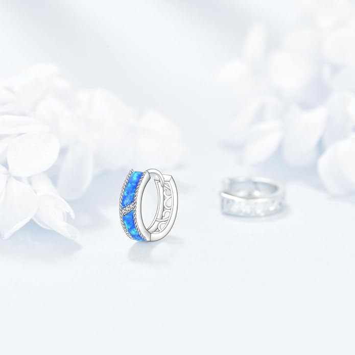 Hoop Earrings for Men Women 925 Sterling Silver Ankh/Wolf/Celtic/Opal Earrings Jewelry Gifts