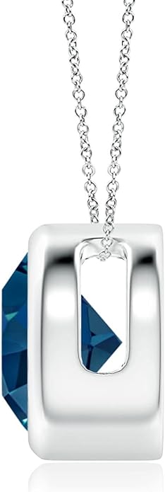Angara Natural London Blue Topaz Solitaire Pendant for Women | Round Blue Topaz Pendant Necklace in 14K Solid Gold/Silver/Platinum With 18" Chain | December Birthday, Gemstone Jewelry Gift