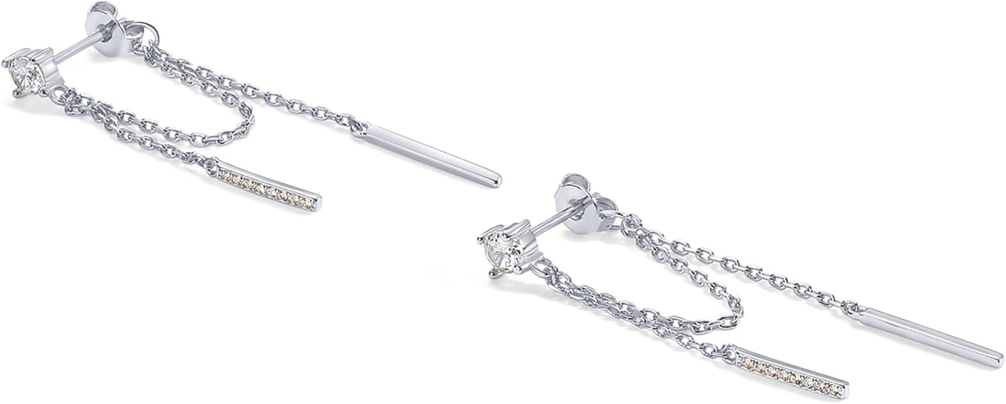 PAVOI 18K Gold Plated Sterling Silver Posts Drop Dangle Chain Earrings for Women | Dangling Chain Studs | Cubic Zirconia Ball Threader Earscapes Earrings
