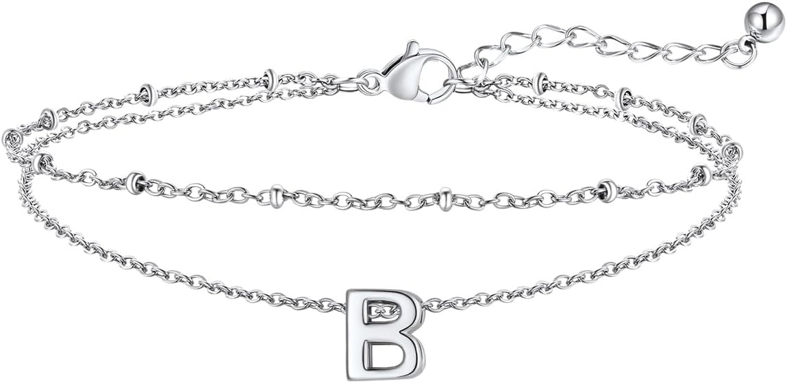 FaithHeart Initial Ankle Bracelets for Women, Waterproof 14k Gold Plated Initial Anklets Non Tarnish Stainless Steel Layered Anklet Summer Beach Foot Jewelry