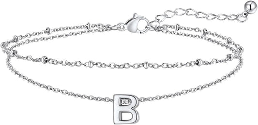 FaithHeart Initial Ankle Bracelets for Women, Waterproof 14k Gold Plated Initial Anklets Non Tarnish Stainless Steel Layered Anklet Summer Beach Foot Jewelry