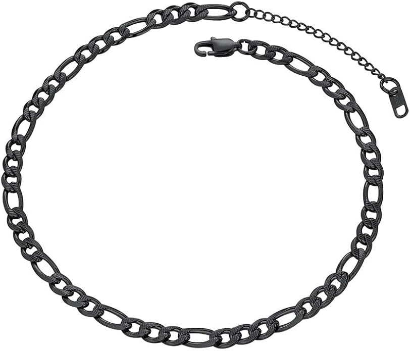 PROSTEEL 316L Stainless Steel Figaro Cuban Chain Necklace for Men, Black/18K Real Gold Plated, 4/5/6/7.5/9/10/13mm, 14inch-30inch, Come with Box