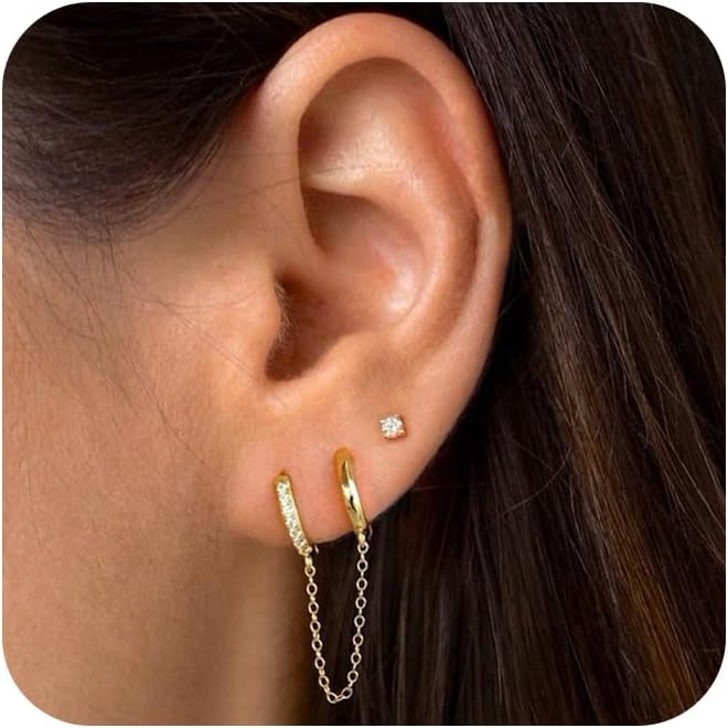 Gold Ear Cuffs Earrings for Women Non Piercing - Clip on Cartilage Earrings Dainty 14K Gold Sterling Silver Plated Cubic Zirconia Huggie Hoop Earring for Women No Tarnish Trendy Jewelry Set