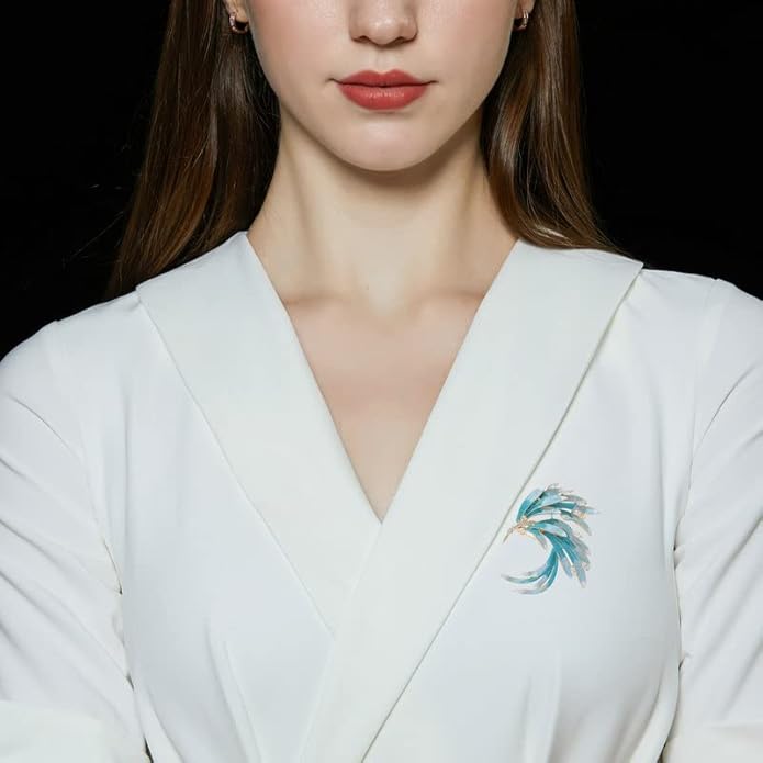 14K Gold Phoenix Tail Feather Brooch, Sparkling Moissanite Enamel Brooch - Beautiful Brooch Jewelry Gift