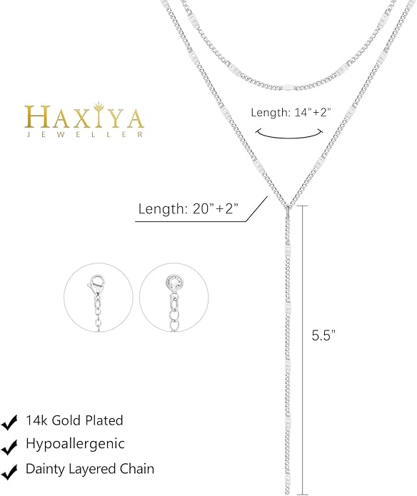 HAXIYA Lariat Gold Necklace for Women Dainty Long Necklace 14k Gold Plated/Silver Y-Shaped Pendant Drop Chain Trendy Layered Pearl/Beaded/CZ Necklaces Simple Gold Jewelry For Women Gift