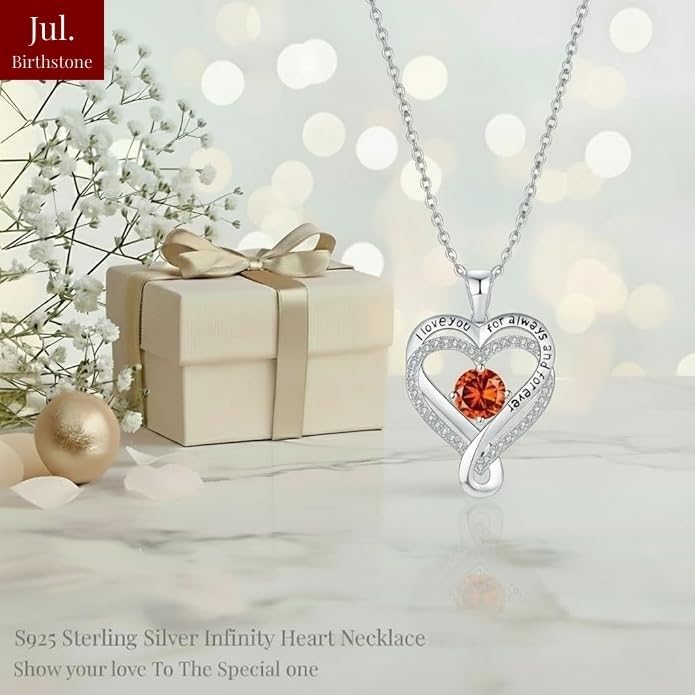 Birthstone Infinity Heart Necklace for Women Wife Girlfriend Mom Daughter Gifts S925 Silver Jewelry For Anniversary Rose Gold Gifts For Birthday Christmas Mothers Valentines Day