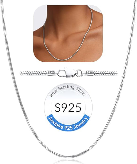 Jewlpire 1.5mm Snake Chain 18K Gold Plated 925 Sterling Silver Chain Necklace for Women, Dainty & Smooth & Shiny Womens Chains Necklace, 16 18 20 22 24 Inch