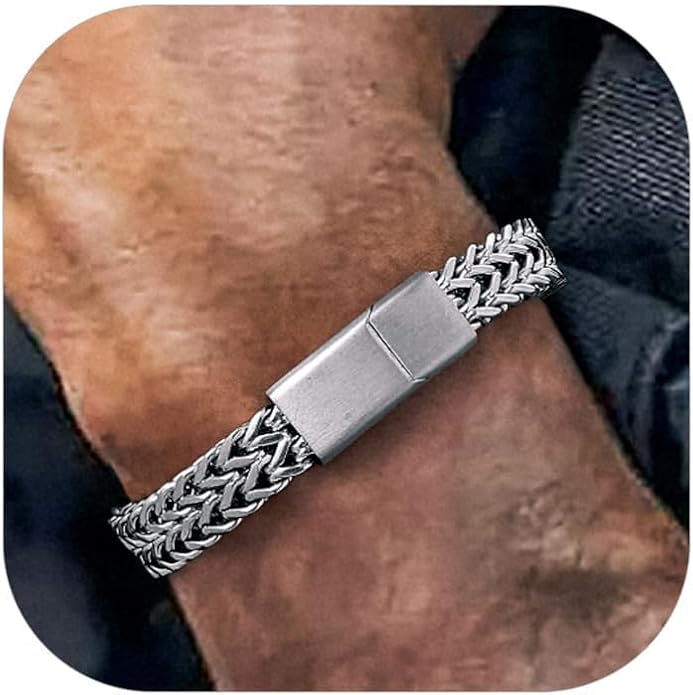 Richsteel Bracelets for Men 6mm/10mm/12mm Width Stainless Steel With Sturdy Clasp Franco Curb Chain Mens Bracelet 7.4/8.2/9 Inches Length