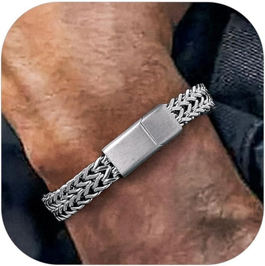 Richsteel Bracelets for Men 6mm/10mm/12mm Width Stainless Steel With Sturdy Clasp Franco Curb Chain Mens Bracelet 7.4/8.2/9 Inches Length