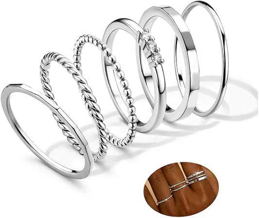 FIBO STEEL 14K Gold Plated Stackable Rings for Women Non Tarnish - Dainty Rings Cubic Zirconia Thin Ring Set Minimalist Thumb Stacking Ring Size 5-11